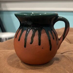 Handcrafted Terracotta and Green Drip Glaze Vase / Coffee Mug